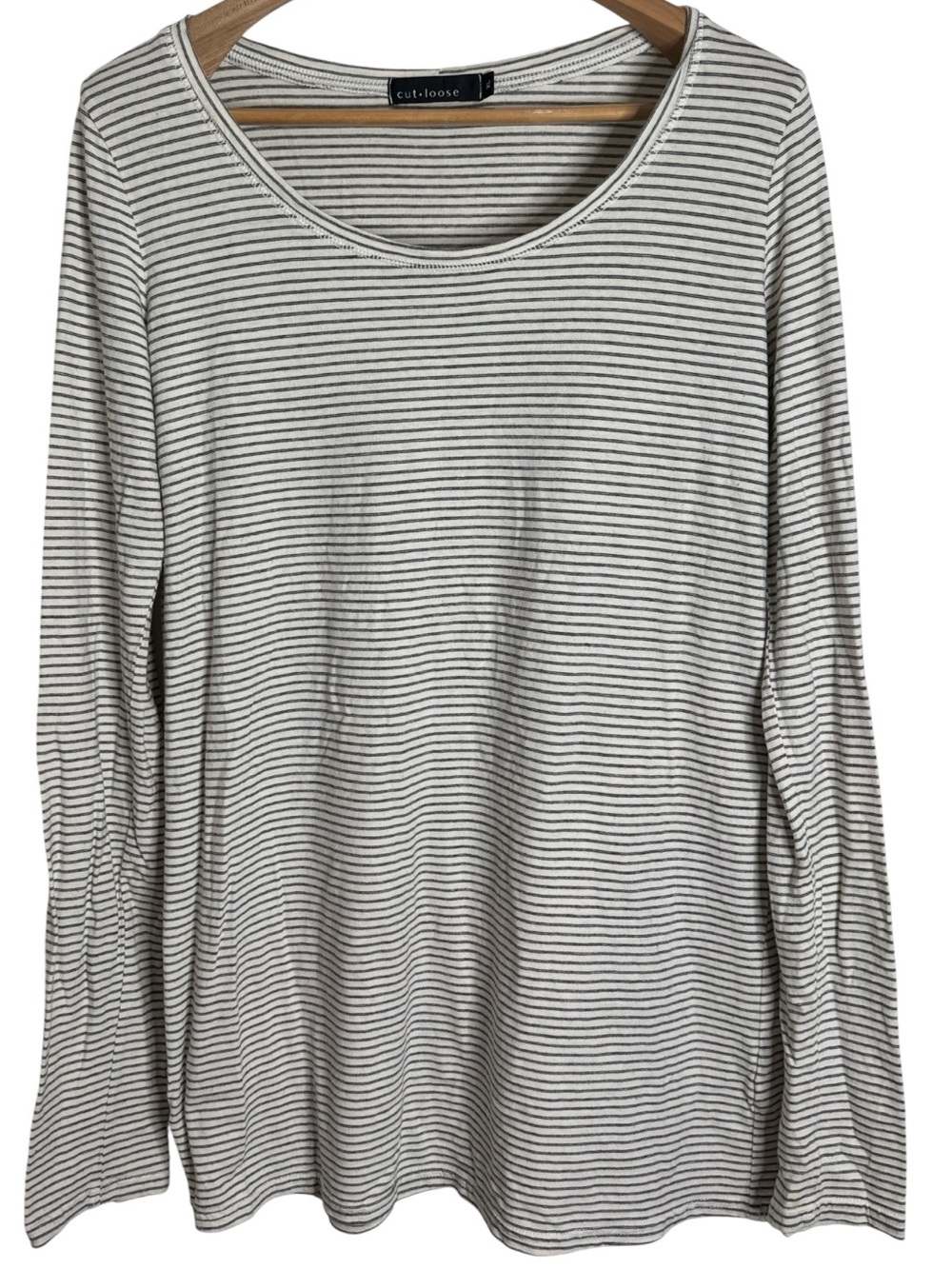 Cut loose Long Sleeve Horizontal striped tee Lagenlook Casual Base layer size XL